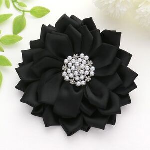 Black Pearl Flower Brooch 5 Inch Ribbon Pendant Pin Hairpin Statement Accessory